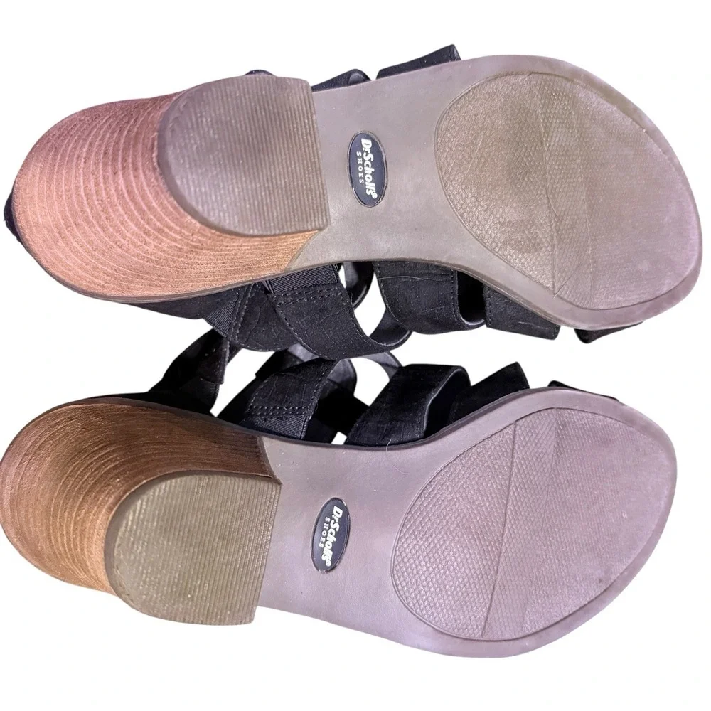 Dr. Scholl's Chaser Black Strappy Sandals 9.5M Block Heel‎ Comfort Zip